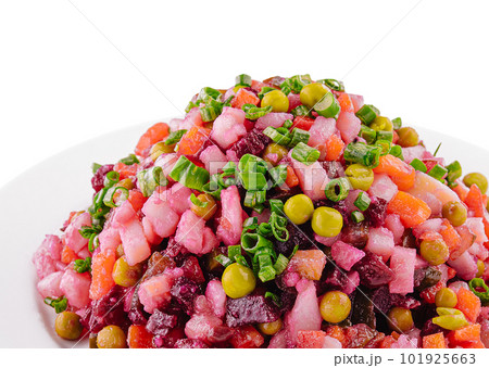 salad vinaigrette with boiled vegetables on plate 101925663