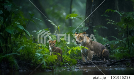 Lion with baby. Illustration AI Generative 101926253