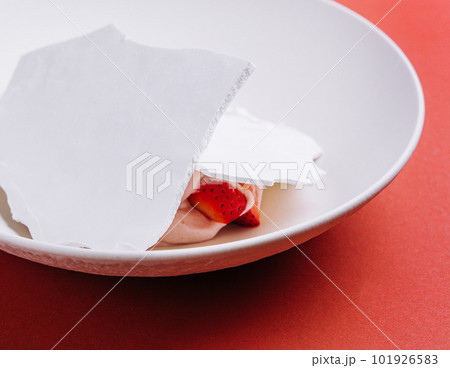trendy meringue dessert with strawberries on plate trendy meringue dessert with strawberries on plate 101926583