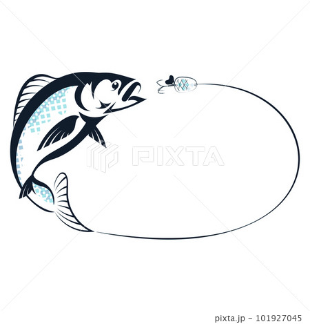 Fish and tackle on the line. Symbol for fishing and seafood Fish and tackle on the line. Symbol for fishing and seafood 101927045