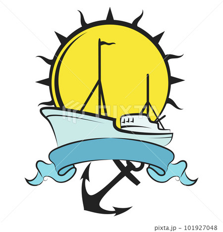 Fishing boat sun and anchor design 101927048