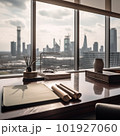 Tidy Desk with Breathtaking City Skyline 101927060