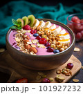 Colorful and Vibrant Fresh Fruit Smoothie Bowl 101927232