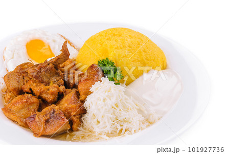 palenta with meat, goat cheese and egg palenta with meat, goat cheese and egg 101927736