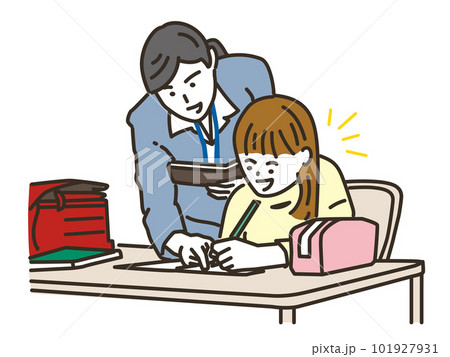 授業中に勉強をする女子小学生と教師 授業中に勉強をする女子小学生と教師 101927931