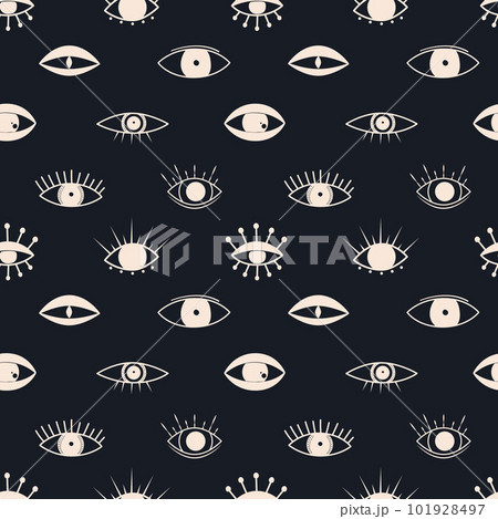 Groovy abstract eyes seamless pattern. Magic elements in trendy retro 60s 70s style 101928497