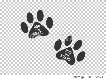 犬の足跡の中に犬が車に同乗していると英語で書かれているイラスト 犬の足跡の中に犬が車に同乗していると英語で書かれているイラスト 101928571