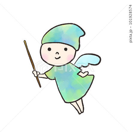 青い服を着た妖精の手描きイラスト 青い服を着た妖精の手描きイラスト 101928574
