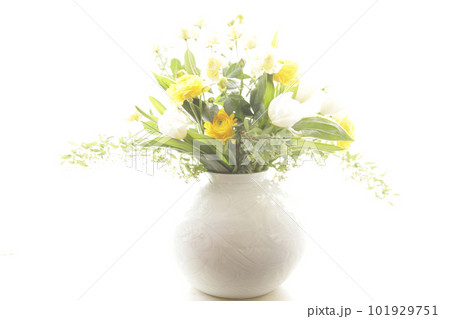 白い背景で撮った花瓶に活けられた春の草花 101929751