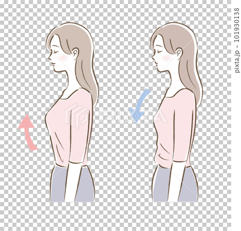 バストアップブラ・ブラトップを着用した女性のビフォーアフターのイラスト 101930138
