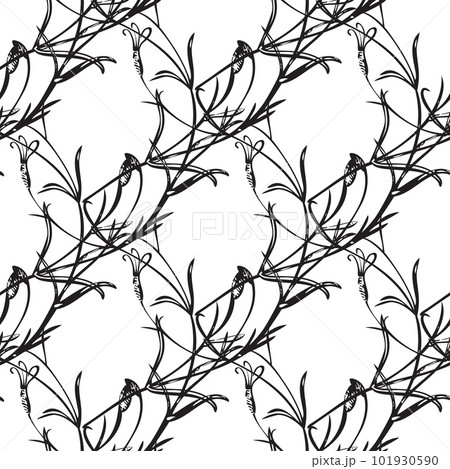 Botanical hand drawn floral seamless pattern. Spring plant vintage abstract background. Creative doodle style. Graphic design wallpaper, packaging, wedding invitation, banner Vector illustration 101930590