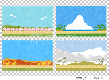 Flat road and four seasons background material horizontal position set Flat road and four seasons background material horizontal position set 101931820
