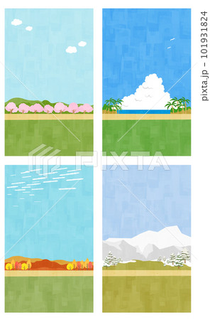 平坦な道と四季の背景素材 縦位置セット 平坦な道と四季の背景素材 縦位置セット 101931824