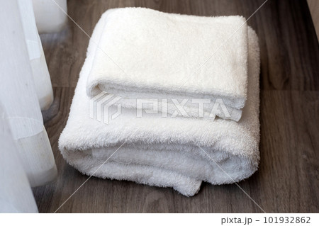 Stack of white towels, Bath towel Stack of white towels, Bath towel 101932862