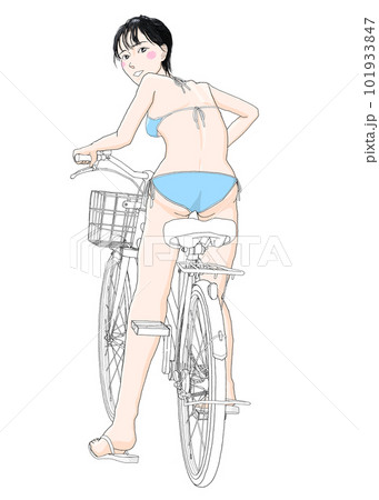 自転車に乗っているビキニ水着の女の子04 101933847