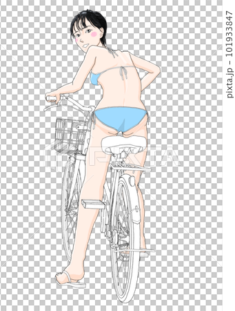 自転車に乗っているビキニ水着の女の子04 101933847