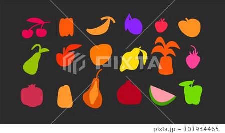 Hand drawn vector abstract simple contemporary set of creative decoration modern minimalistic shapes,forms,and doodle fruits pineapple,lemon,banana design concept.Organic freehand abstract shapes. 101934465