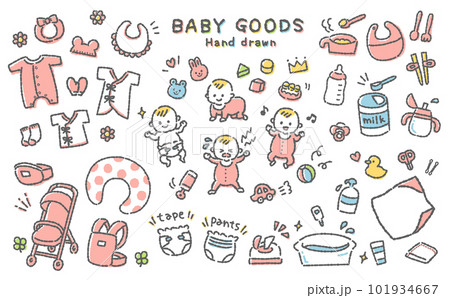 可愛い手描きのベビー用品　女の子 101934667