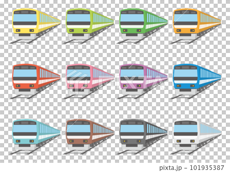 Set of illustrations of trains running on tracks_2 101935387