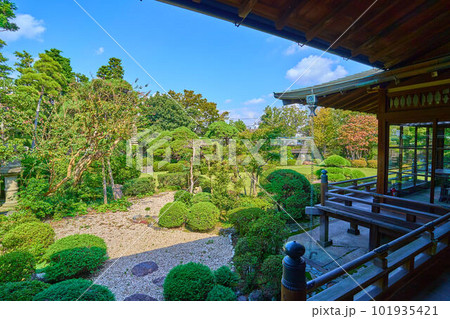 東京都葛飾区柴又7丁目の帝釈天(題経寺)の大回廊から庭園(邃渓園)を見る 101935421