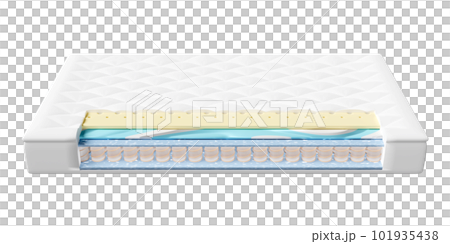 3d layered sheet material mattress with air fabric, pocket springs, natural latex, memory foam isolated. 3d render illustration 3d layered sheet material mattress with air fabric, pocket springs, natural latex, memory foam isolated. 3d render illustration 101935438