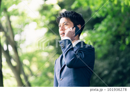 自然の中で通話するビジネスマン 101936278