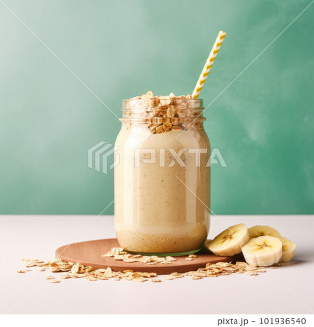 Dovish cocktail with banana and oatmeal. Illustration Generative AI 101936540