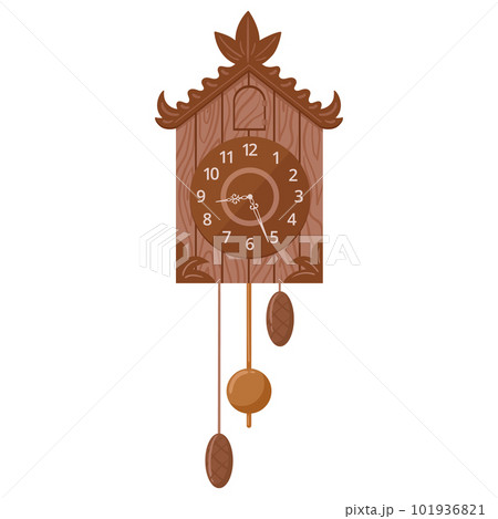 Wooden cuckoo-clock. Cartoon vintage clock,...のイラスト素材