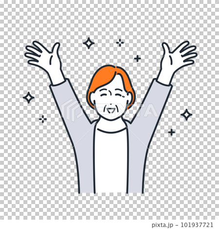 A simple vector illustration material of a senior woman who spreads her hands and hurrays 101937721
