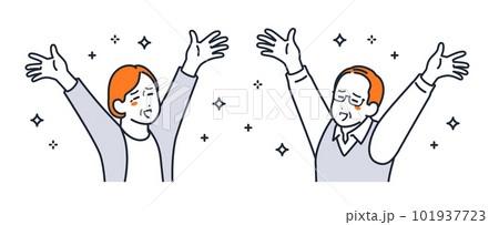 喜ぶシニア夫婦のシンプルなベクターイラスト素材 101937723