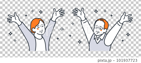 喜ぶシニア夫婦のシンプルなベクターイラスト素材 101937723