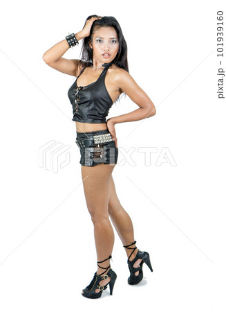 woman dressed in black leather woman dressed in black leather 101939160