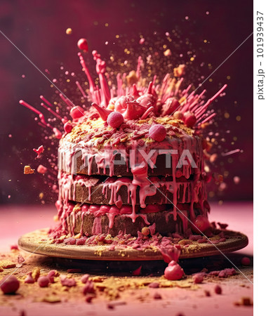 AI generated Chocolate cake with nuts and caramel on a black background AI generated Chocolate cake with nuts and caramel on a black background 101939437