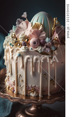 AI generated cake with pink cream and lace on a vintage tray AI generated cake with pink cream and lace on a vintage tray 101939448