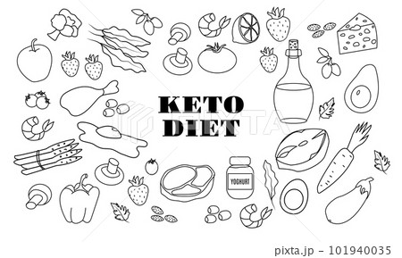 Ketogenic diet. Big set with Line icons on white background 101940035