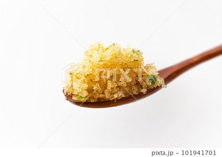 Seasoned flying fish roe on white background Seasoned flying fish roe on white background 101941701