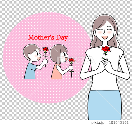 Mothers and children who are happy to receive carnations on Mother's Day Mothers and children who are happy to receive carnations on Mother's Day 101943191