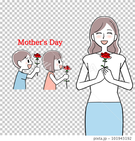 Mothers and children who are happy to receive carnations on Mother's Day 101943192