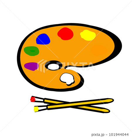 美術のイメージアイコン　油絵パレット、絵の具、筆 101944044