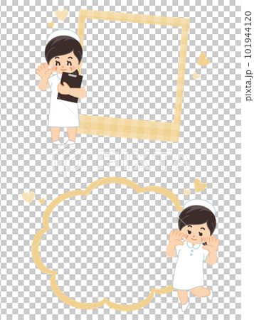 中年の女性看護師とフレームのイラストセット　フォトフレーム　吹き出し 101944120