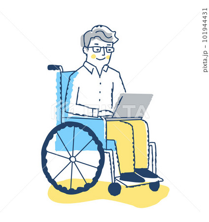 車椅子でノートパソコン作業をする男性 車椅子でノートパソコン作業をする男性 101944431