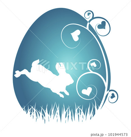 Rabbit runs against the background of a chicken Easter egg Rabbit runs against the background of a chicken Easter egg 101944573