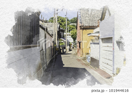 水彩画風 引田の町並み 香川県東かがわ市 水彩画風 引田の町並み 香川県東かがわ市 101944616