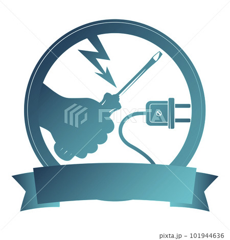 Screwdriver in hand and electric plug, electrical repair symbol 101944636
