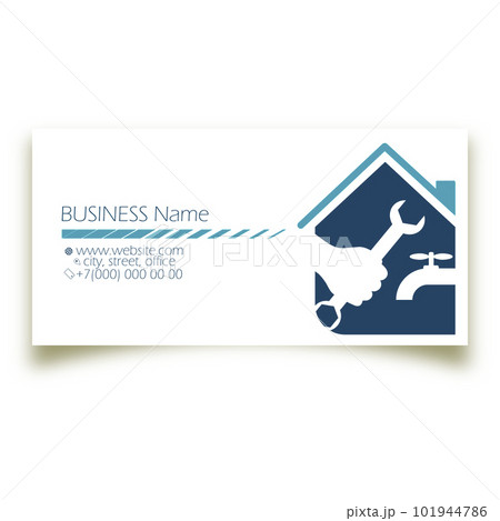 Wrench in hand and house, repair and plumbing service. Business card concept for plumber Wrench in hand and house, repair and plumbing service. Business card concept for plumber 101944786
