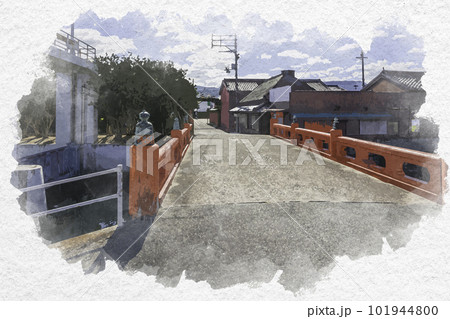 水彩画風　引田　御幸橋　香川県東かがわ市 101944800
