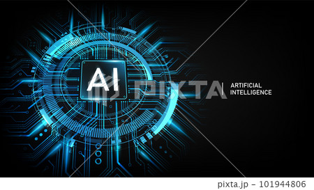 AI Artificial intelligence logo on microchip circuit board and copy space. Future cybernetic artificial intelligence technology concept, vector illustration 101944806