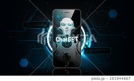 ChatGPT conversation method illustrations. Artificial intelligence chatbot on smartphone, ChatGPT AI Chatbot concept, vector illustration 101944807