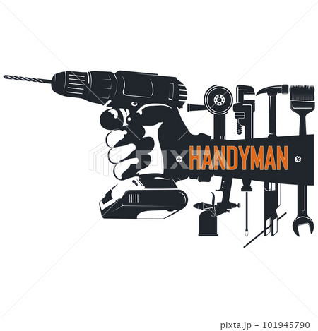 Electric drill in hand and other repair tool Electric drill in hand and other repair tool 101945790