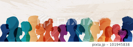 Silhouette profile face group of men and women of diverse culture. People diversity. Racial equality anti-racism concept. Social inclusion.Gender equality.Multicultural society. Community Silhouette profile face group of men and women of diverse culture. People diversity. Racial equality anti-racism concept. Social inclusion.Gender equality.Multicultural society. Community 101945838